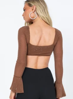 Princess Polly Devin Long Sleeve Top Brown Cheap