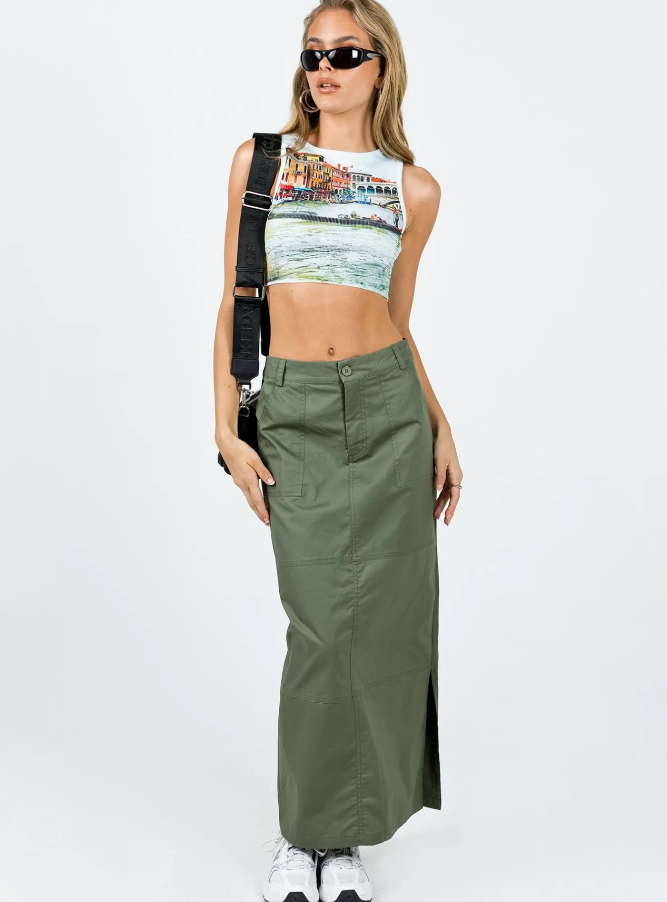 Princess Polly Devine Cargo Maxi Skirt Khaki Hot