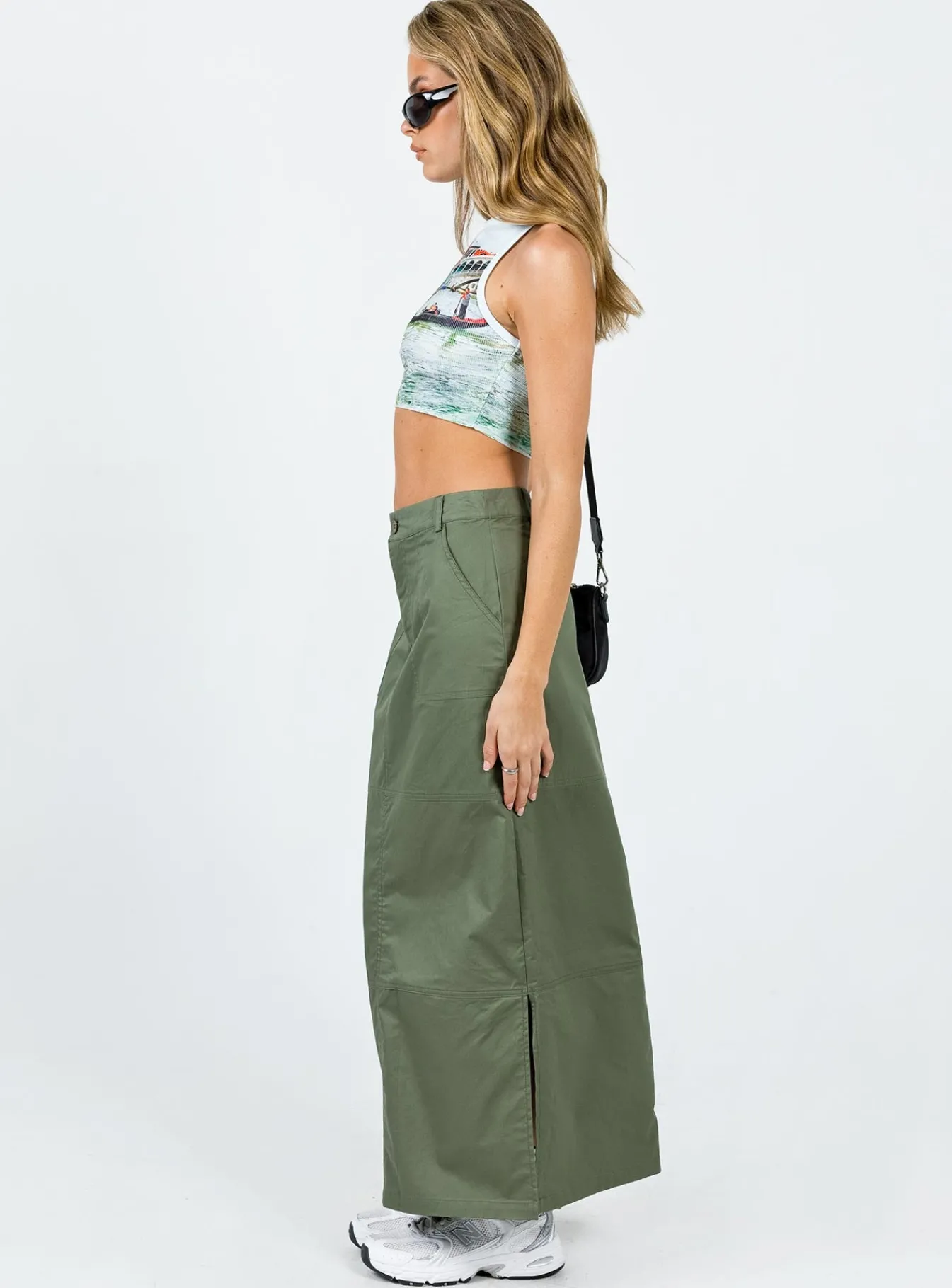 Princess Polly Devine Cargo Maxi Skirt Khaki Hot