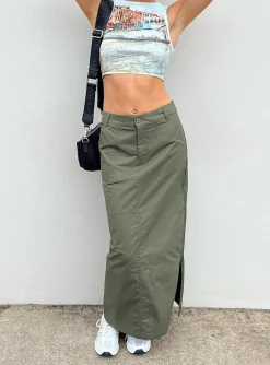 Princess Polly Devine Cargo Maxi Skirt Khaki Hot