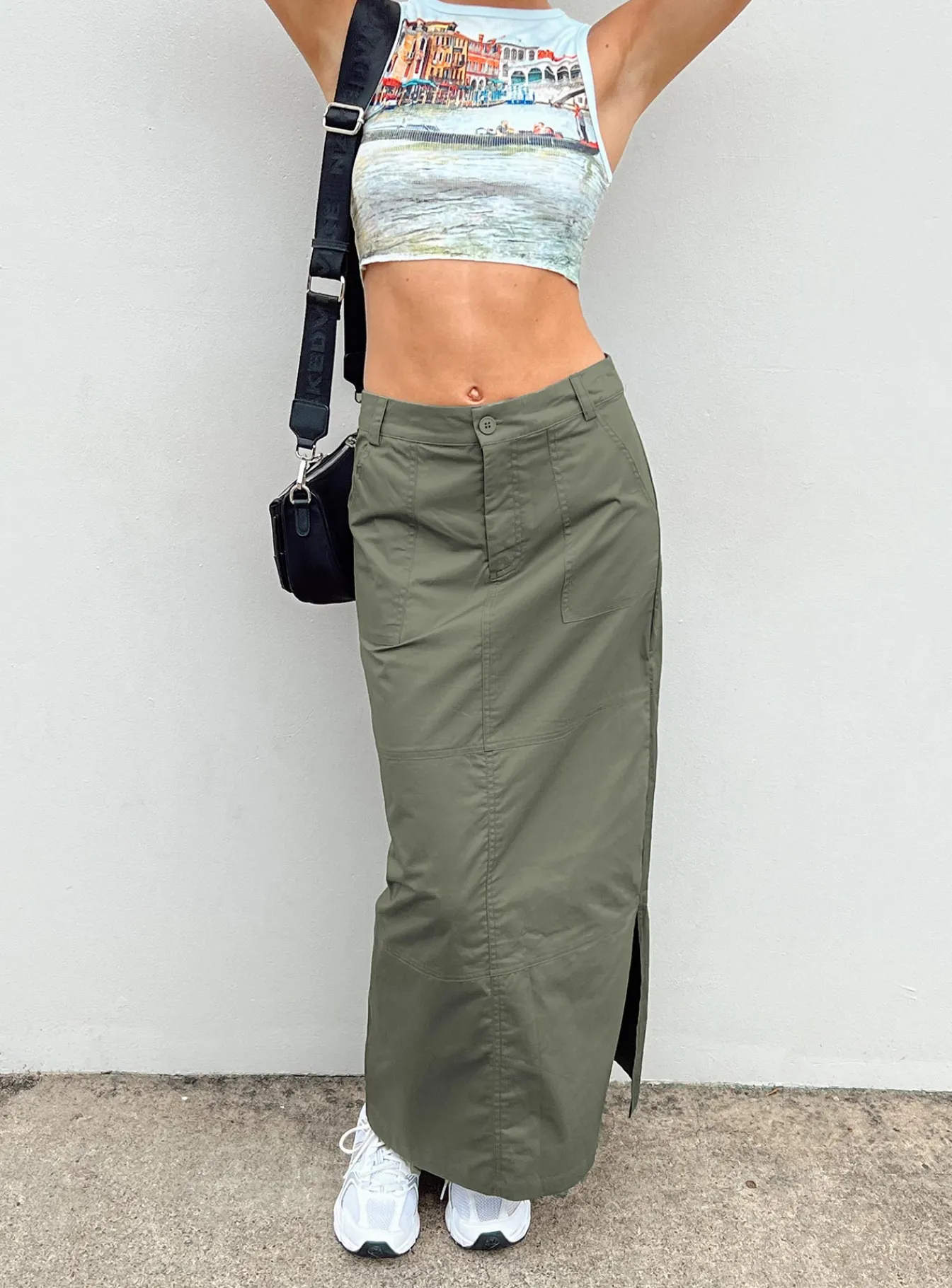 Princess Polly Devine Cargo Maxi Skirt Khaki Hot