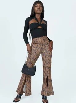 Princess Polly Devotion Snake Print Pants Brown Flash Sale