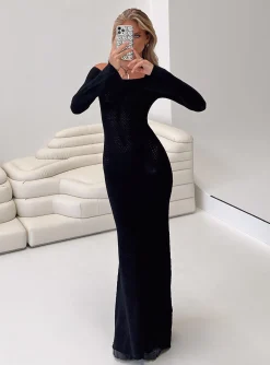 Princess Polly Devyn Off The Shoulder Maxi Dress  Black Best