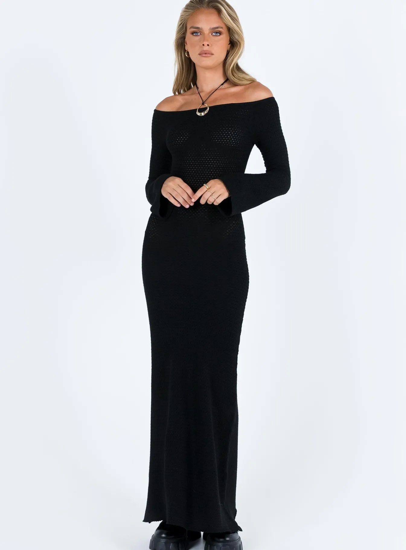 Princess Polly Devyn Off The Shoulder Maxi Dress Black Best
