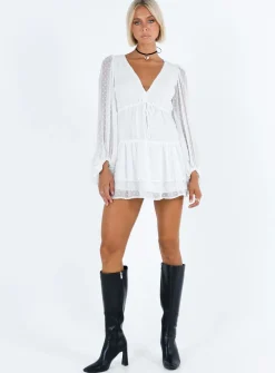Princess Polly Dialla Long Sleeve Mini Dress  White Shop