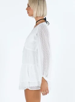Princess Polly Dialla Long Sleeve Mini Dress  White Shop