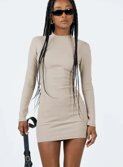 Princess Polly Diani Long Sleeve Mini Dress  Beige Discount