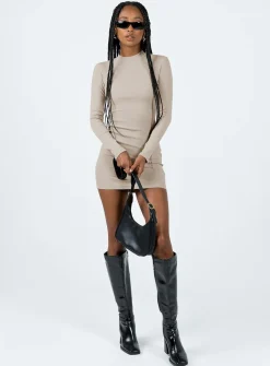 Princess Polly Diani Long Sleeve Mini Dress  Beige Discount