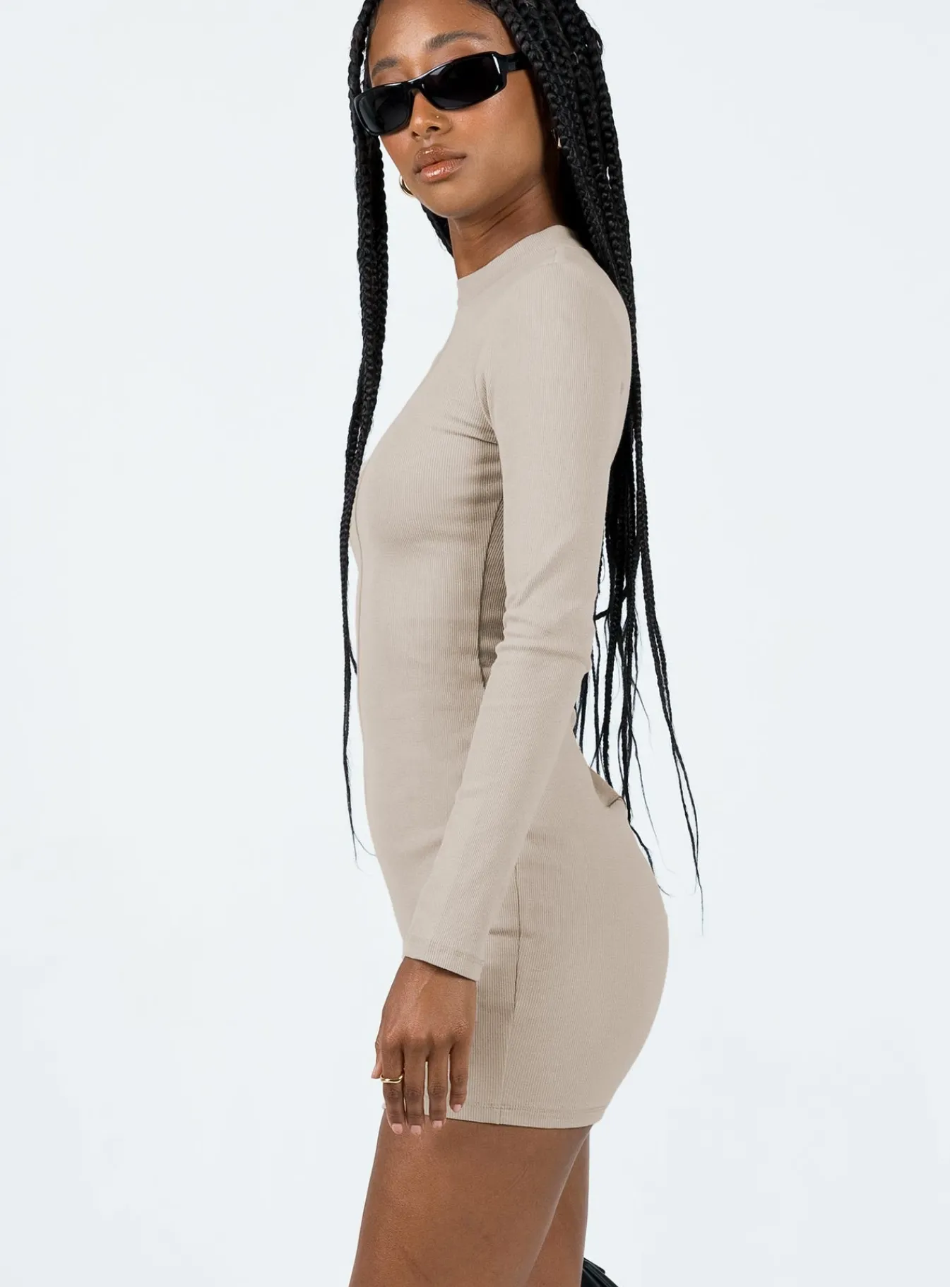 Princess Polly Diani Long Sleeve Mini Dress Beige Discount