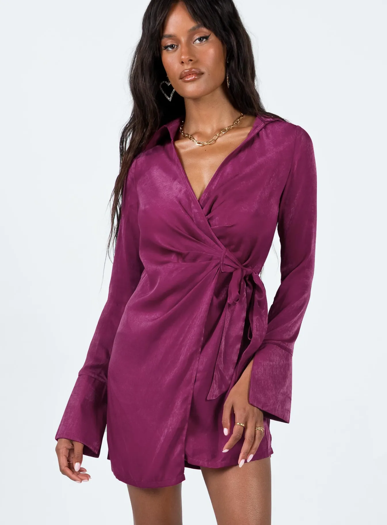 Princess Polly Diddam Long Sleeve Mini Dress Burgundy Sale
