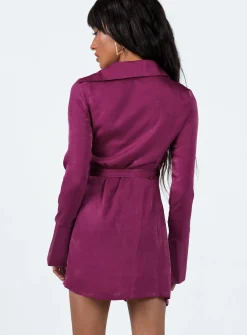 Princess Polly Diddam Long Sleeve Mini Dress Burgundy Sale