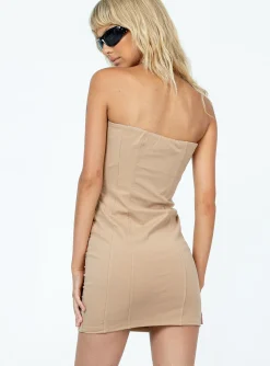 Princess Polly Dionne Mini Dress  Beige Flash Sale