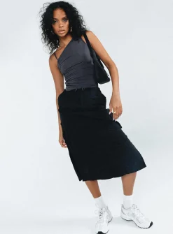 Princess Polly Diviney Parachute Midi Skirt  Black Hot