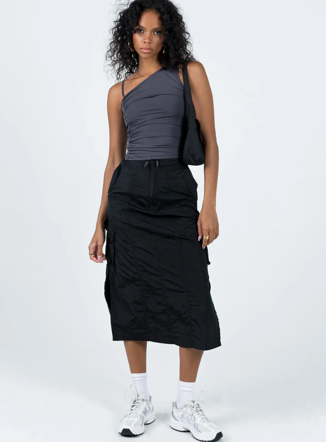 Princess Polly Diviney Parachute Midi Skirt Black Hot