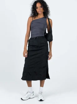 Princess Polly Diviney Parachute Midi Skirt Black Hot