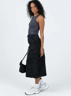 Princess Polly Diviney Parachute Midi Skirt Black Hot