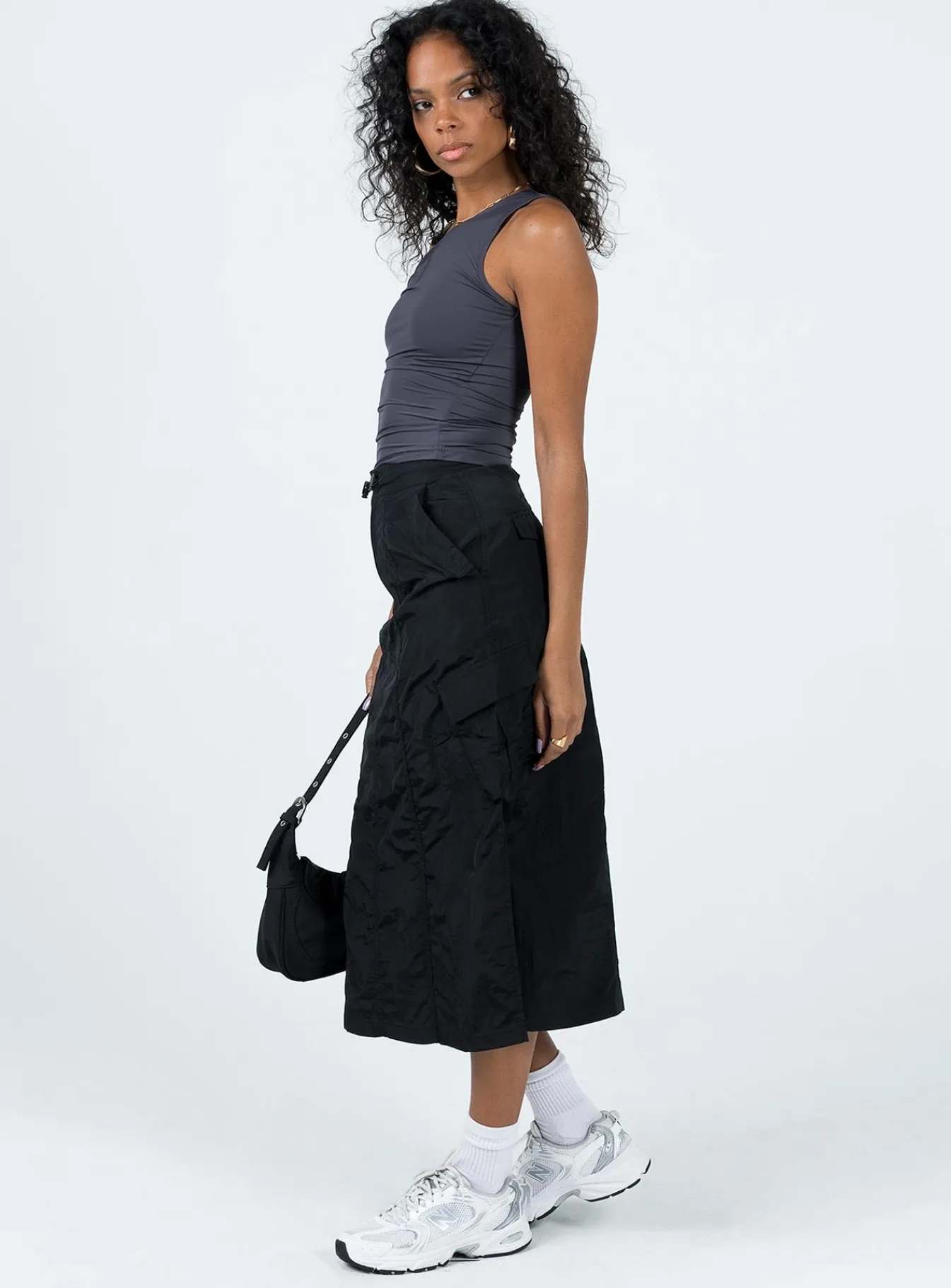 Princess Polly Diviney Parachute Midi Skirt Black Hot