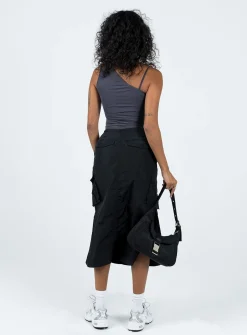 Princess Polly Diviney Parachute Midi Skirt Black Hot