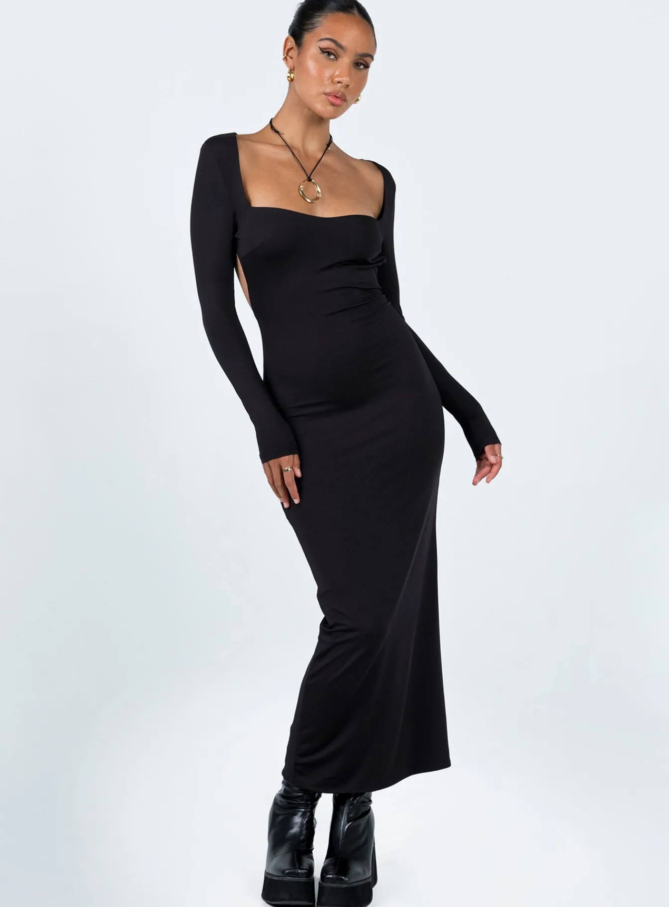 Princess Polly Dorado Long Sleeve Midi Dress Black Discount