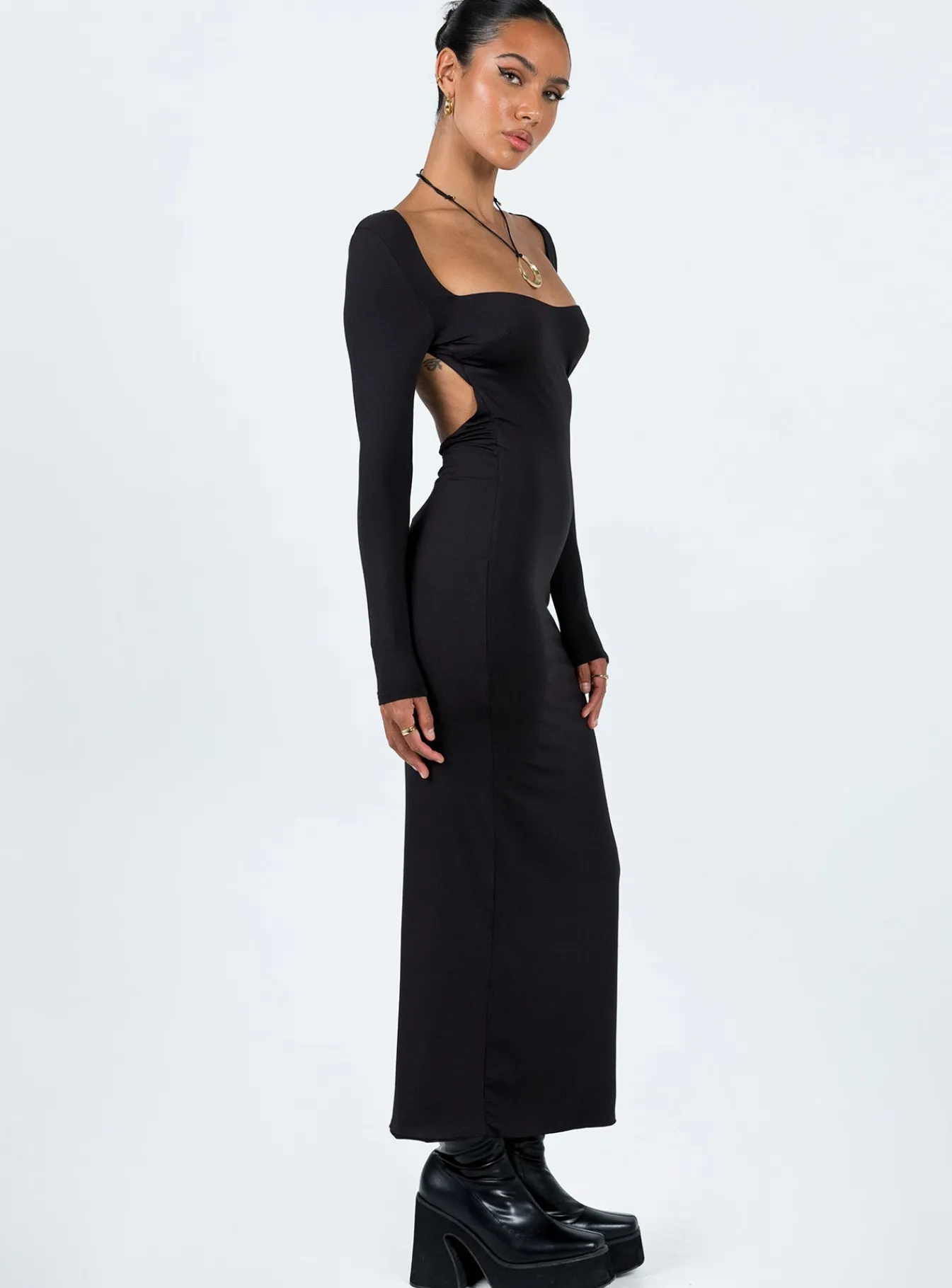 Princess Polly Dorado Long Sleeve Midi Dress Black Discount