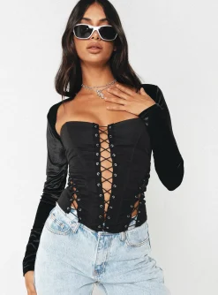 Princess Polly Doreene Velour Bolero  Black Fashion