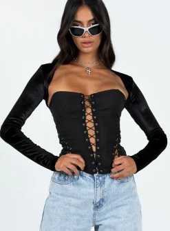 Princess Polly Doreene Velour Bolero  Black Fashion