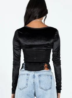 Princess Polly Doreene Velour Bolero Black Fashion