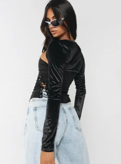 Princess Polly Doreene Velour Bolero Black Fashion