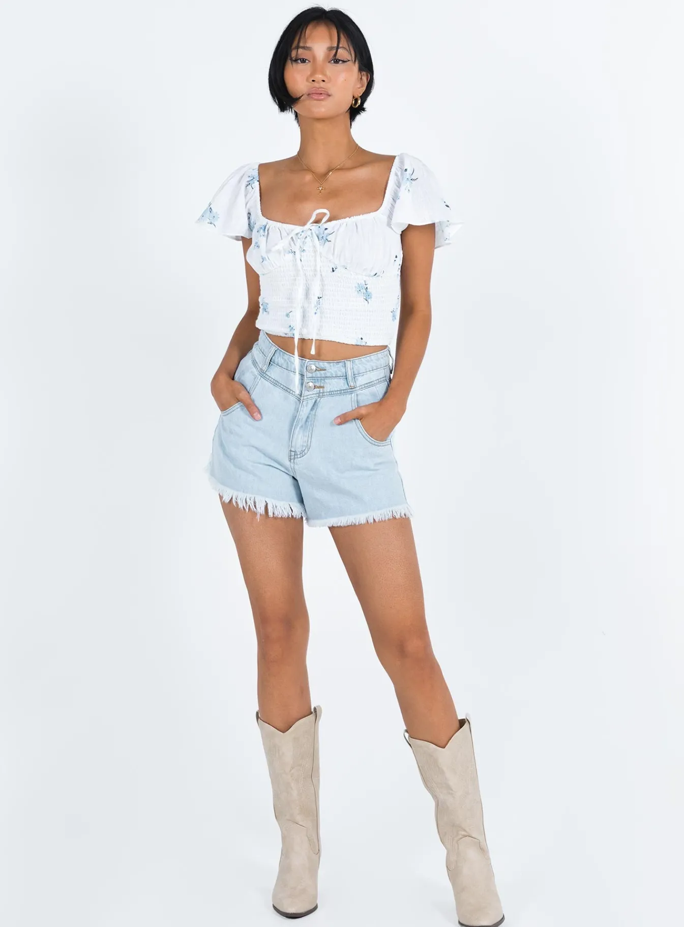 Princess Polly Doughty Shorts Light Wash Denim Store