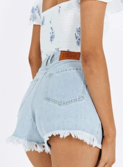 Princess Polly Doughty Shorts Light Wash Denim Store