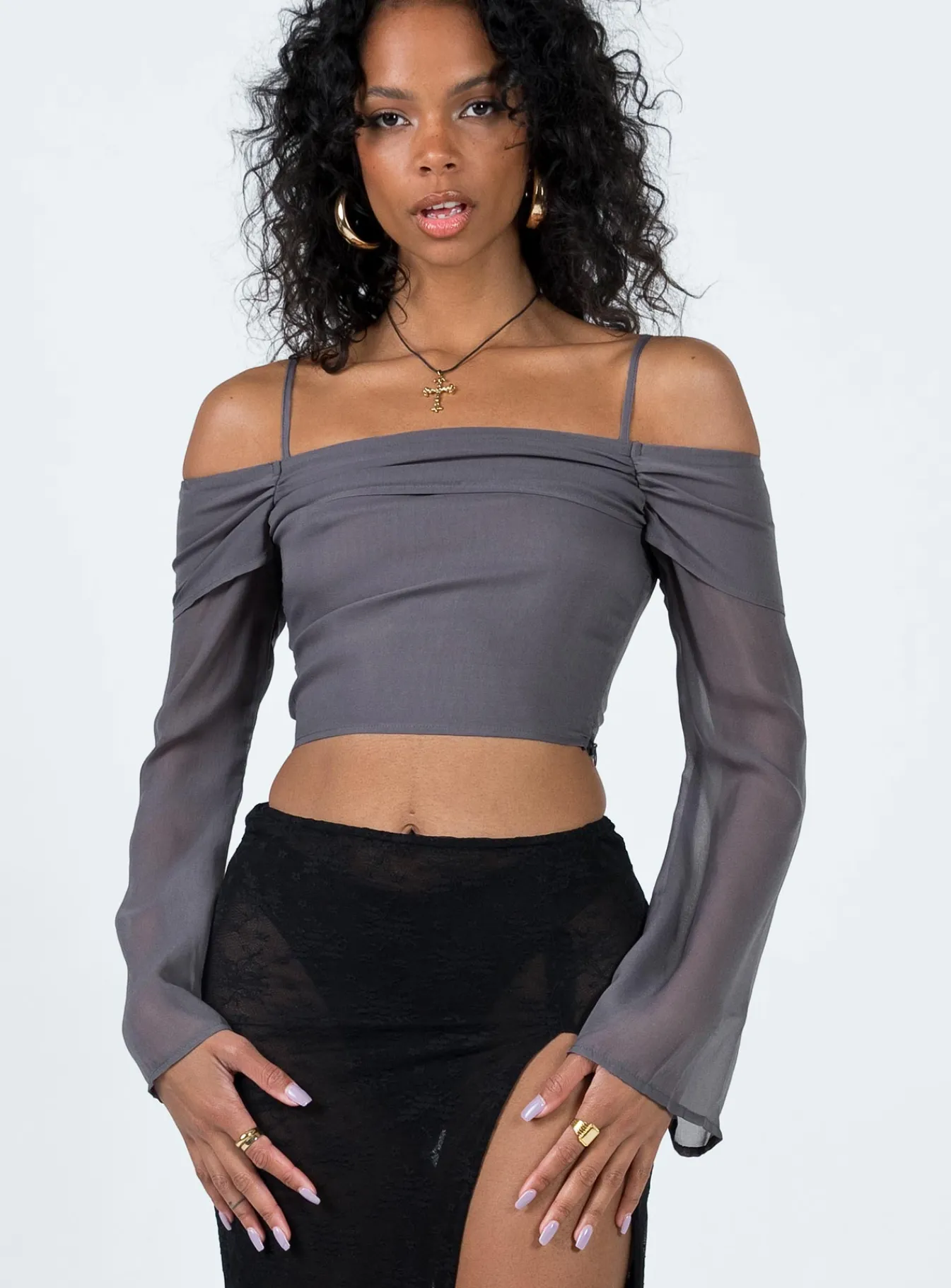 Princess Polly Duranta Long Sleeve Top Grey Cheap