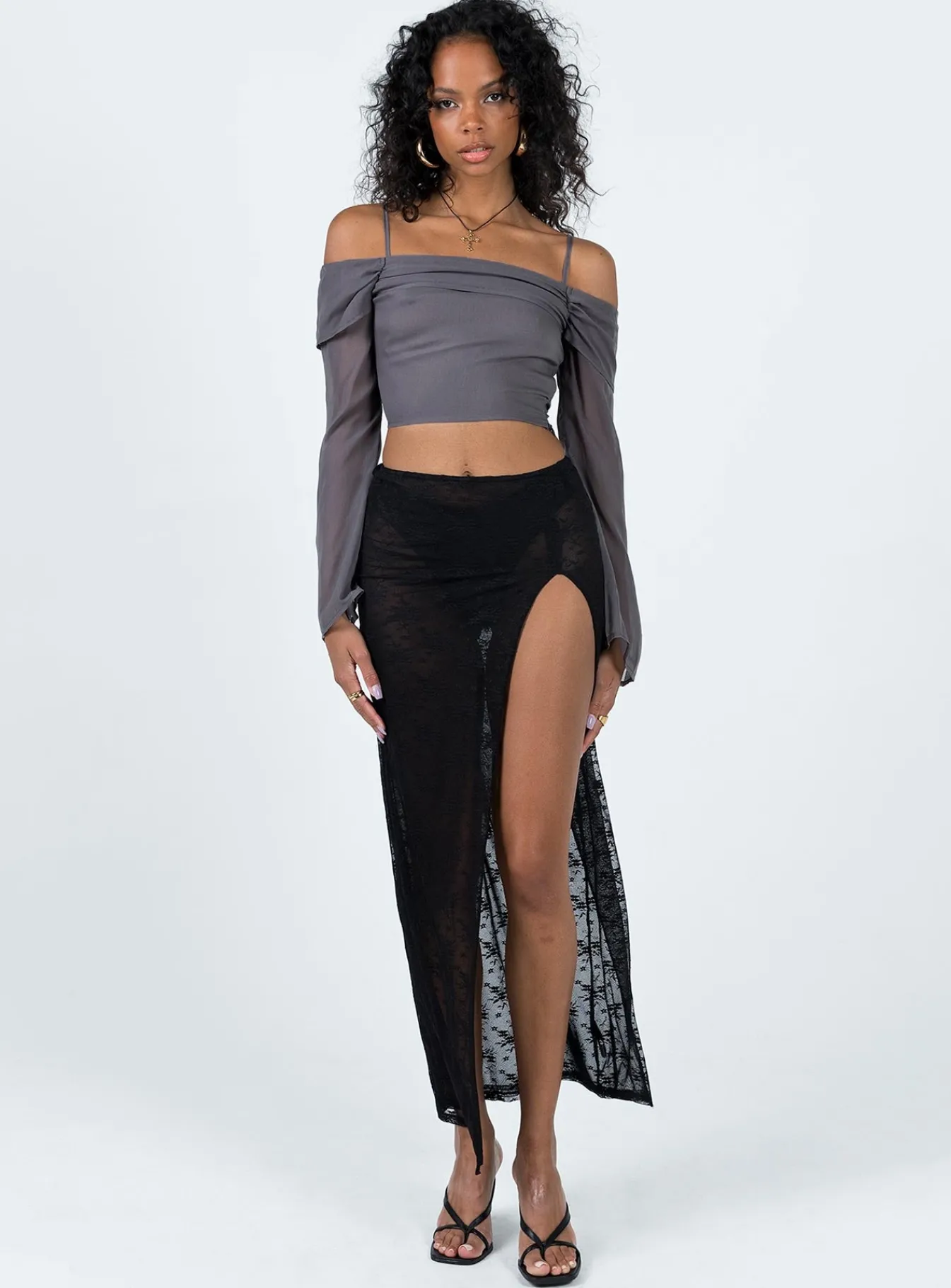 Princess Polly Duranta Long Sleeve Top Grey Cheap