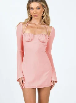 Princess Polly Dyer Sheer Sleeve Mini Dress Pink Sale