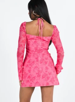 Princess Polly Dyer Sheer Sleeve Mini Dress  Pink Floral Best