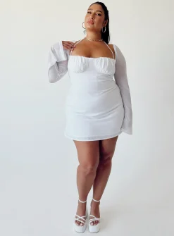 Princess Polly Dyer Sheer Sleeve Mini Dresscurve   White Discount