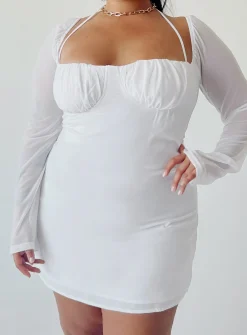 Princess Polly Dyer Sheer Sleeve Mini Dresscurve White Discount