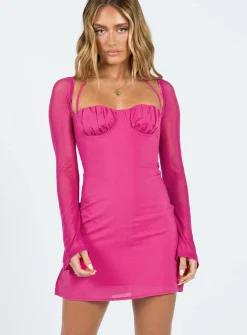 Princess Polly Dyer Sheer Sleeve Mini Dress  Hot Pink Best