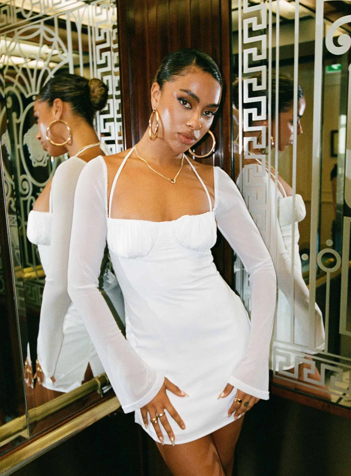Princess Polly Dyer Sheer Sleeve Mini Dresslow Impact White Best