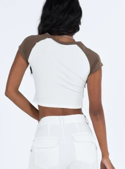 Princess Polly Eakin Top White / Brown Shop