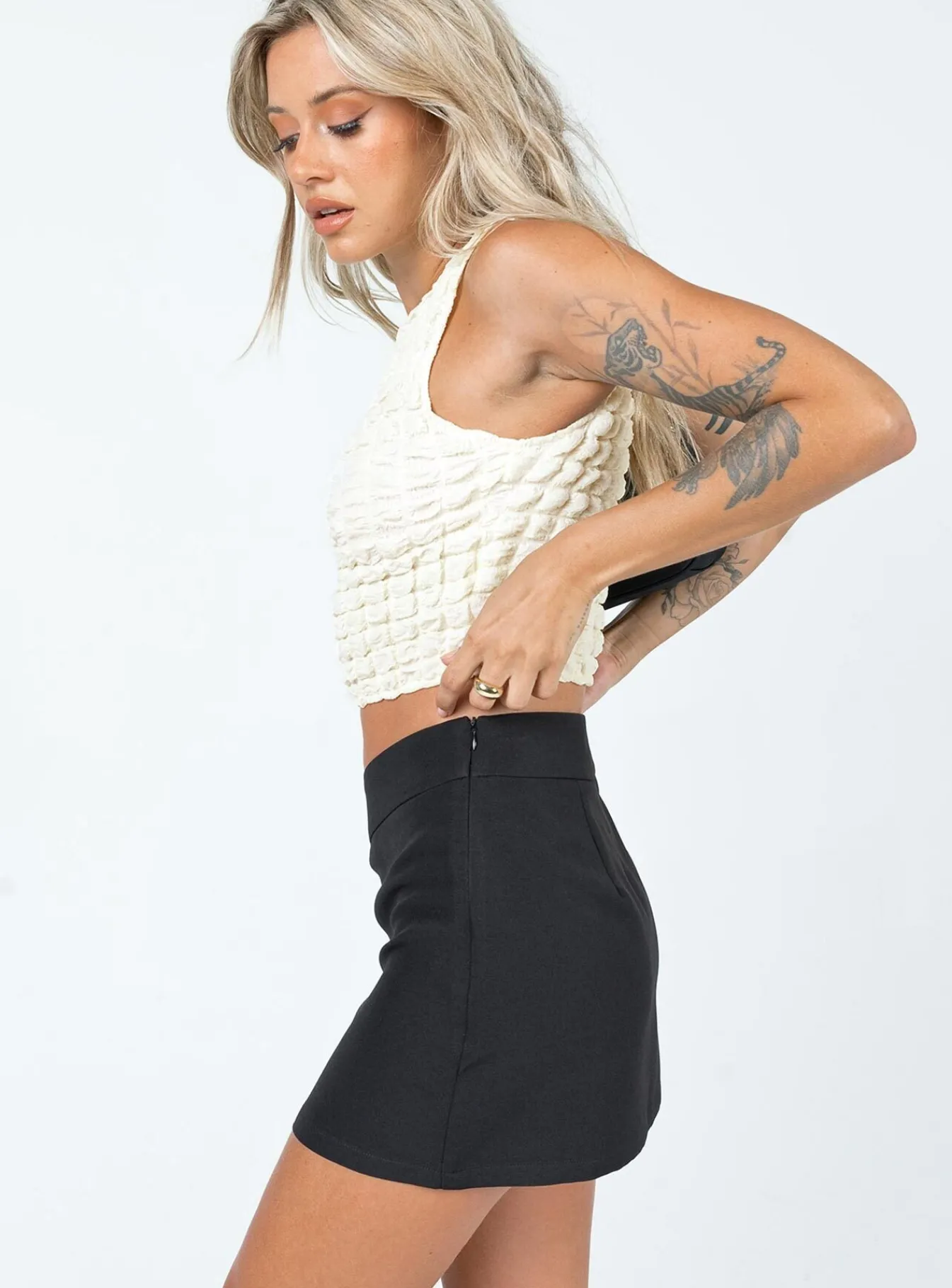 Princess Polly Easton V Front Mini Skirt Black Clearance