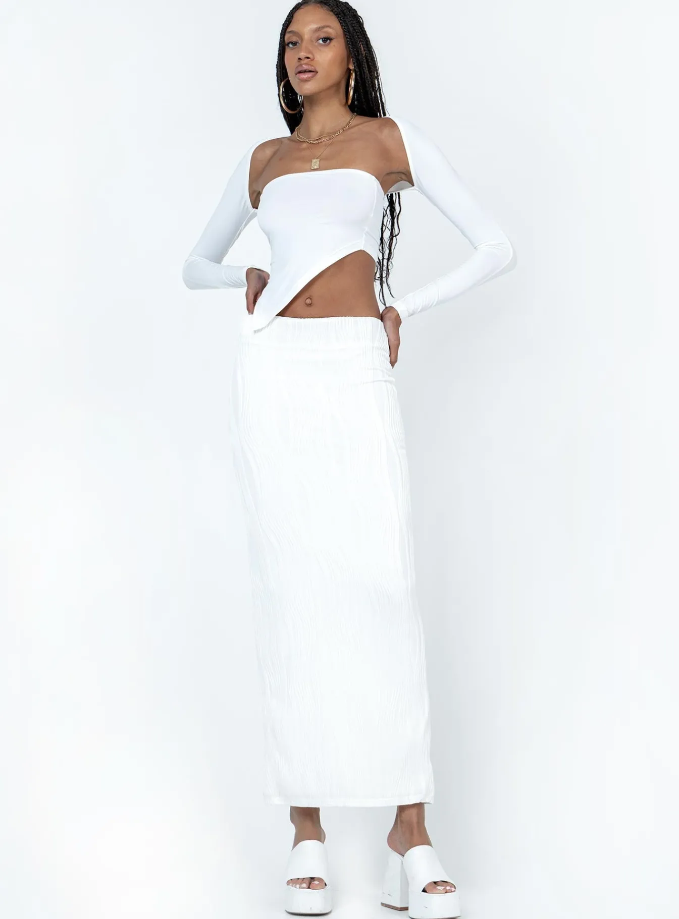 Princess Polly Echo Low Waist Knitted Maxi Skirt White Fashion