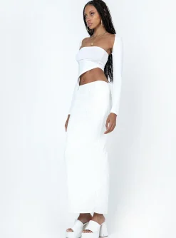 Princess Polly Echo Low Waist Knitted Maxi Skirt White Fashion