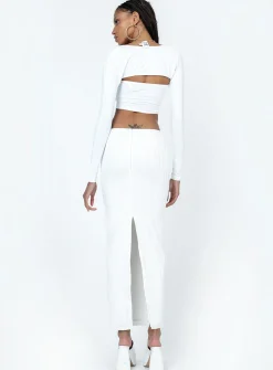 Princess Polly Echo Low Waist Knitted Maxi Skirt White Fashion
