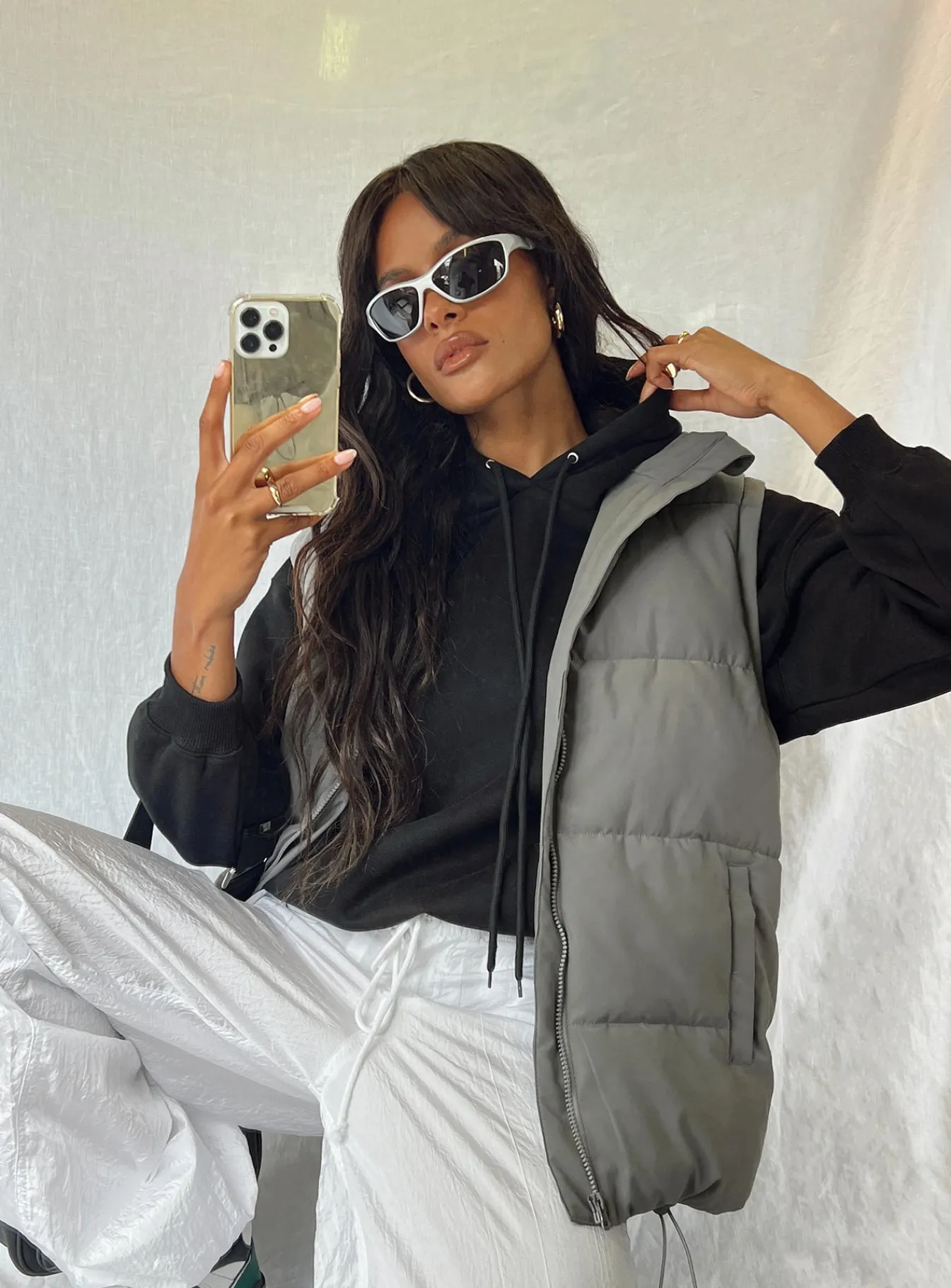Princess Polly Edison Puffer Vest Grey Store