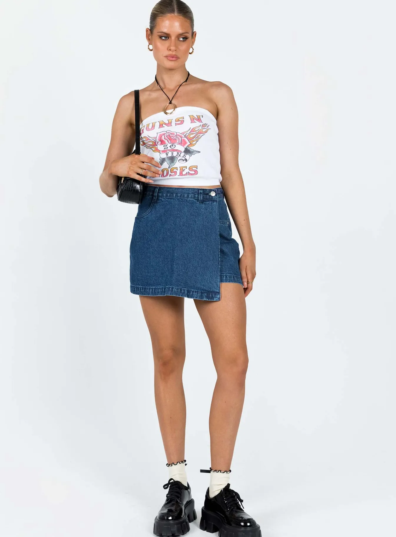 Princess Polly Edwina Skort Dark Wash Denim Blue Denim Fashion