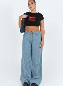Princess Polly Eivissa Baggy Jeans  Blue Denim Stripe Hot
