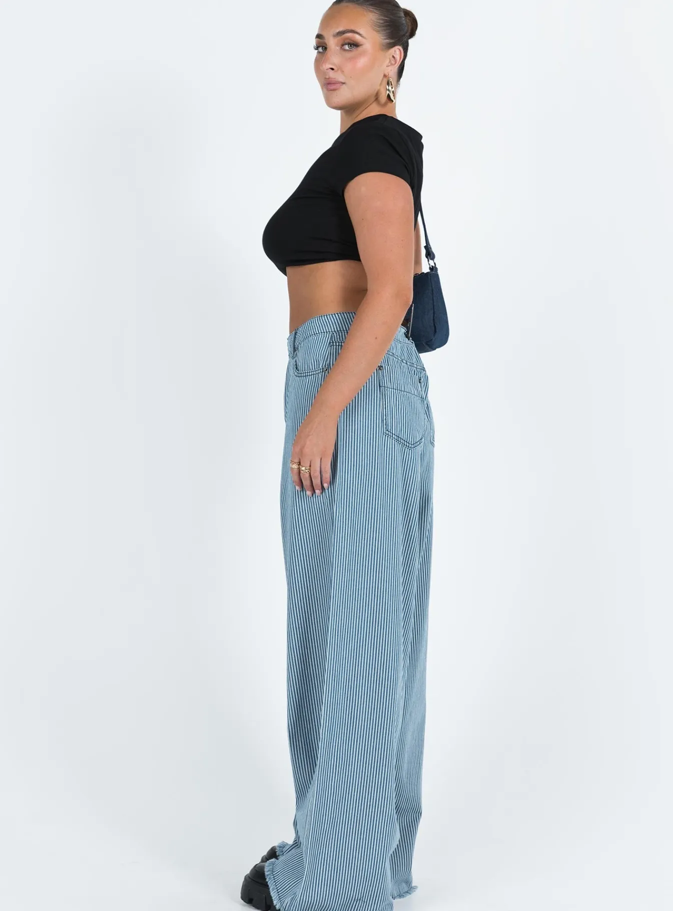 Princess Polly Eivissa Baggy Jeans Blue Denim Stripe Hot