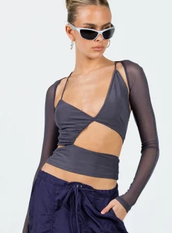 Princess Polly Ekin Long Sleeve Top  Slate Clearance