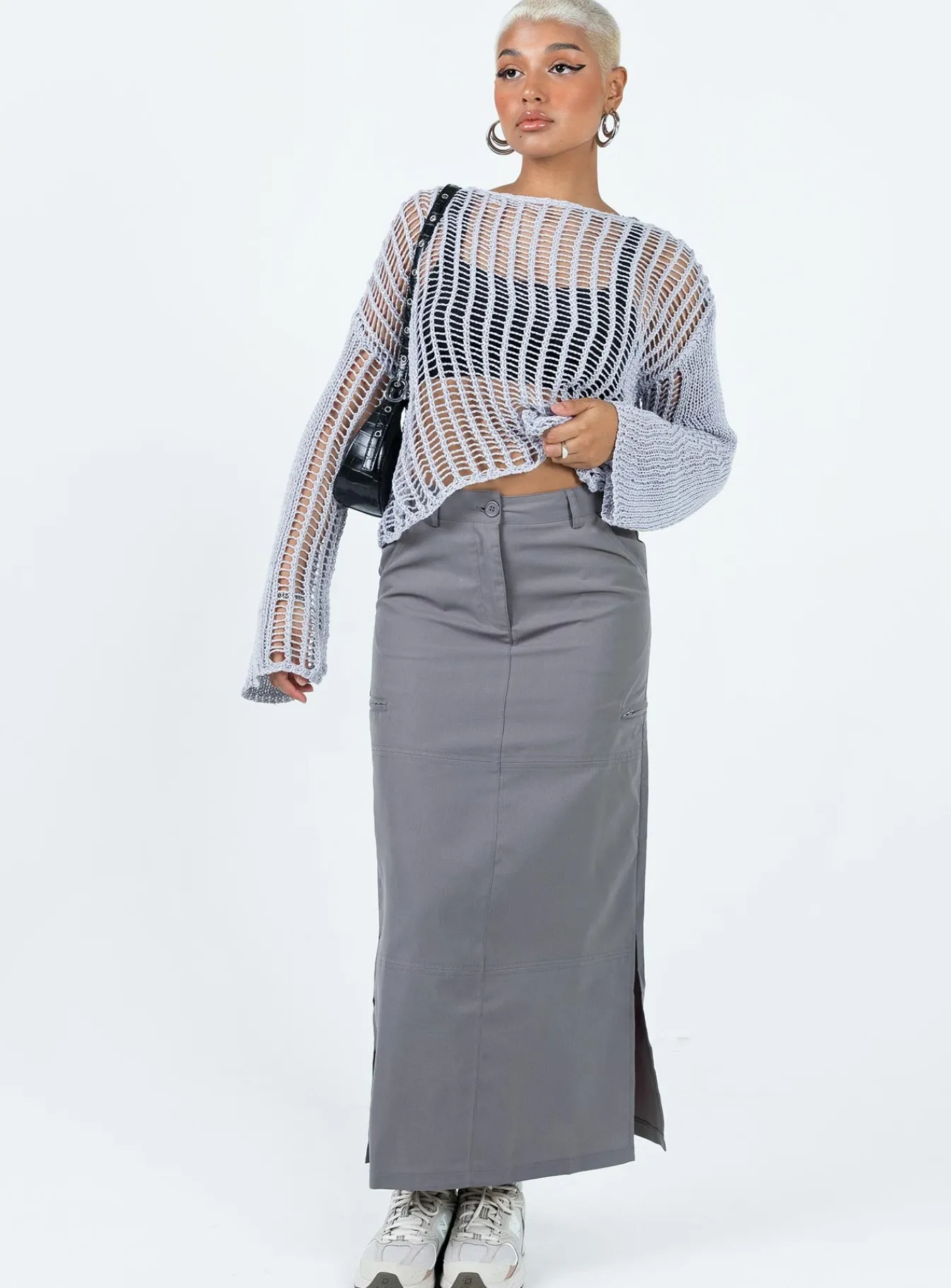 Princess Polly Elderbery Cargo Maxi Skirt Grey Hot