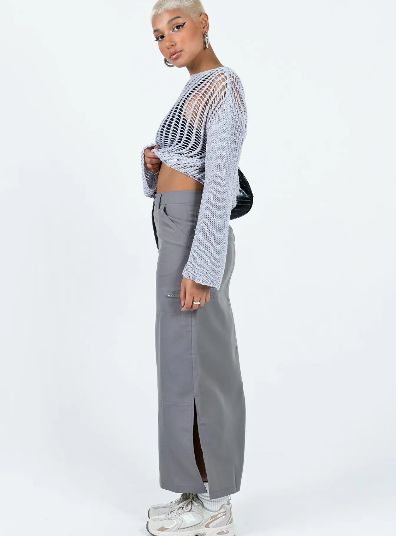 Princess Polly Elderbery Cargo Maxi Skirt Grey Hot